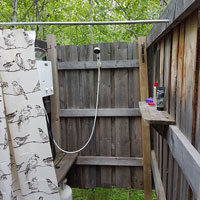 The wet area of our off-grid shower in the Middle of Know-Where